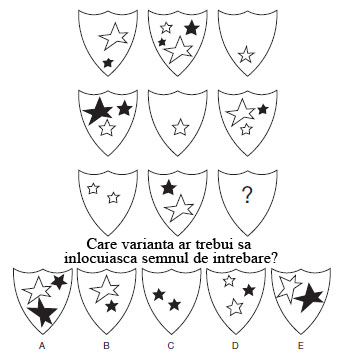 Test de abilitati in spatiu<br />
Citeste cu atentie instructiunile si studiaza cu atentie diagramele.<br />
Care imagine ar trebui sa inlocuiasca semnul de intrebare?